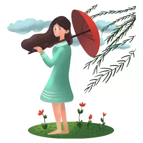 清明節-撐紅傘的少女插圖素材