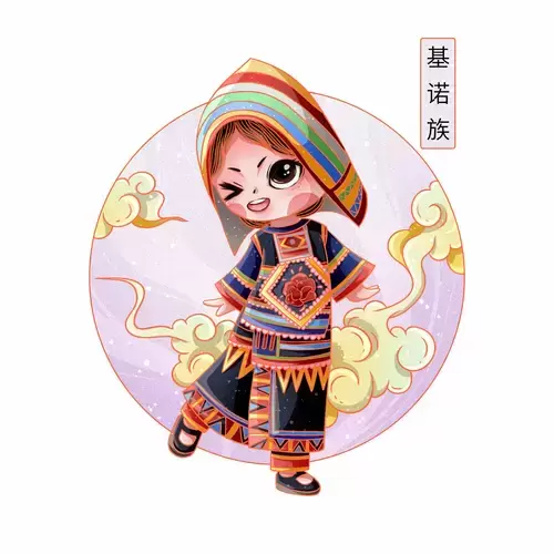 中國56個民族服飾-基諾族插圖素材