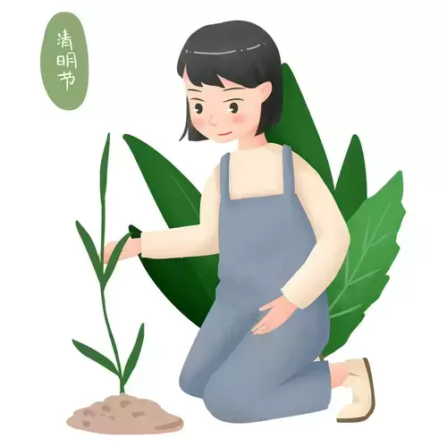 清明節-少女種樹插圖素材