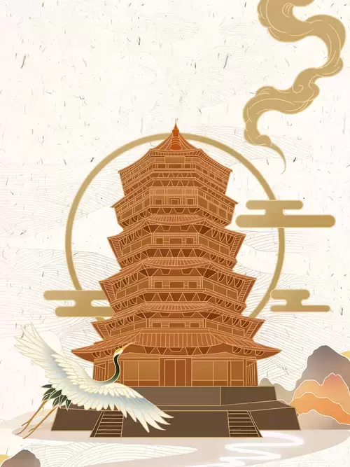 中國著名建築-山西應縣木塔插圖素材