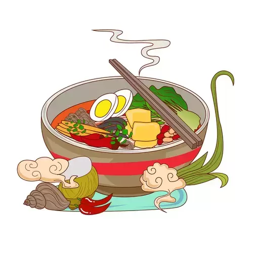 中華美食-海鮮蕎麥麵插圖素材