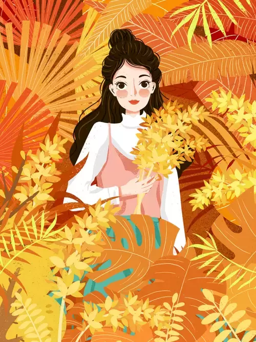 立秋-樹叢中的少女插圖素材