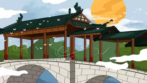 中國古建-橋上古亭插圖