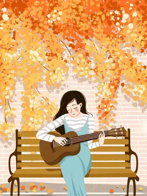 立秋-彈吉他的小女孩插圖素材
