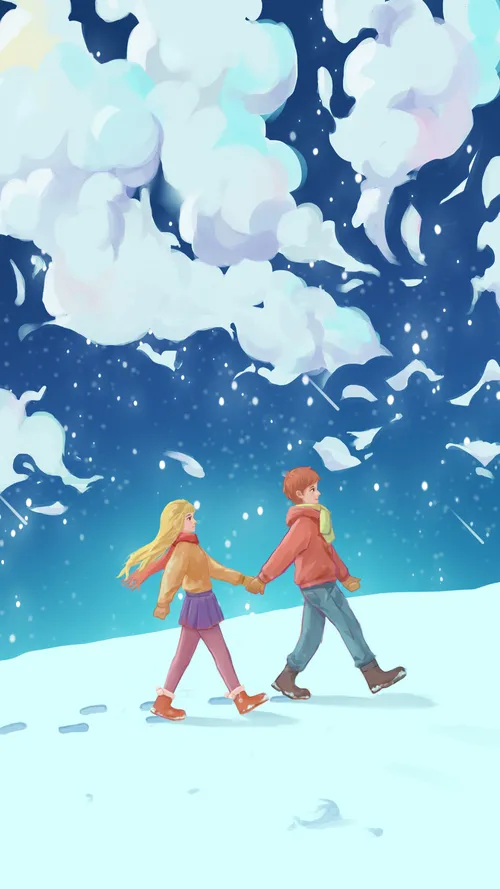 雪地散步-情侶4K高清桌布